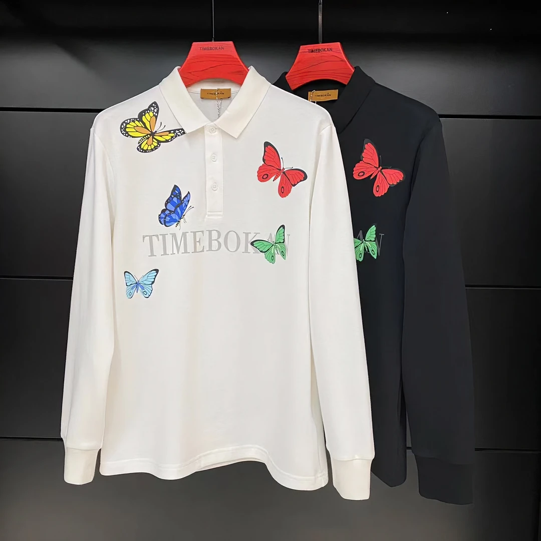 【TIME BOKAN/秋季轻奢定制新款时尚蝴蝶设计百搭舒适翻领长袖