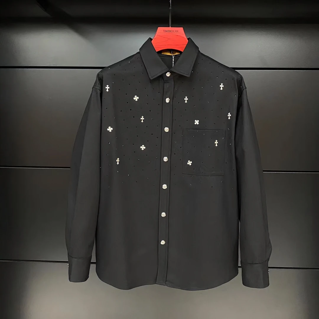 【TIME BOKAN/秋季1奢定制舒适百搭日常黑色时尚质感衬衫..