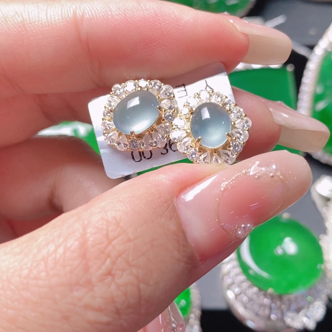翡翠耳饰银S925镶嵌天然翡翠正品