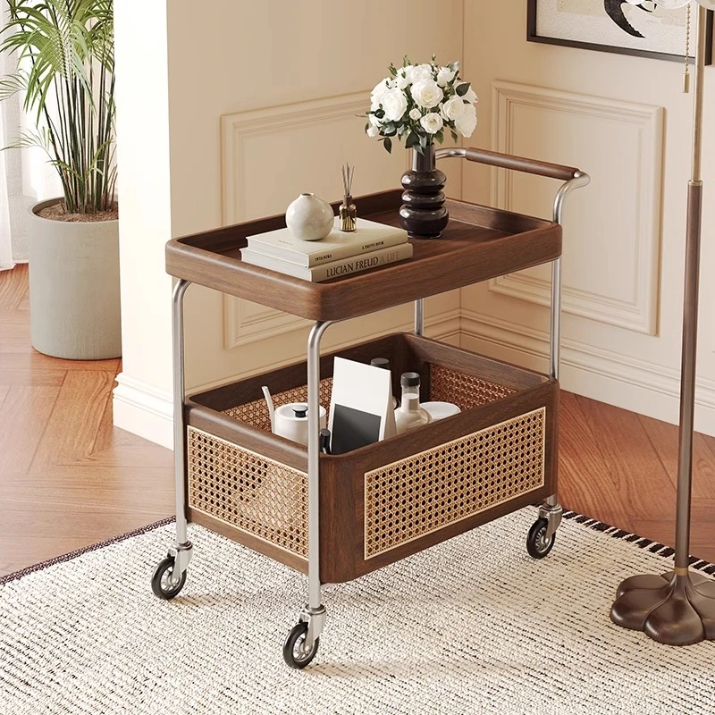 复古小推车边几客厅沙发收纳置物架可移动床头实木小茶几中古风