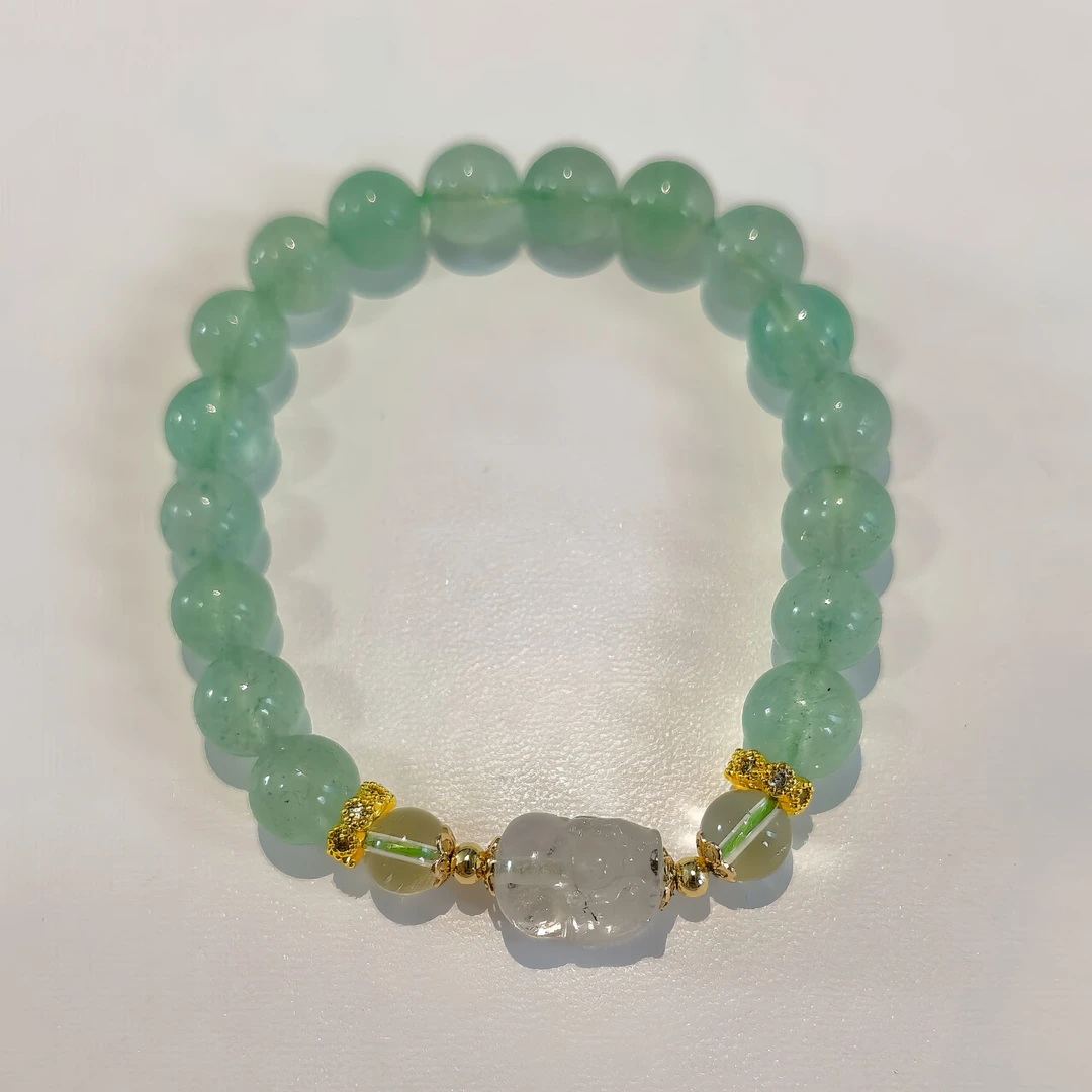 天然 绿草莓 黑发晶貔貅 黄水晶 原创手串