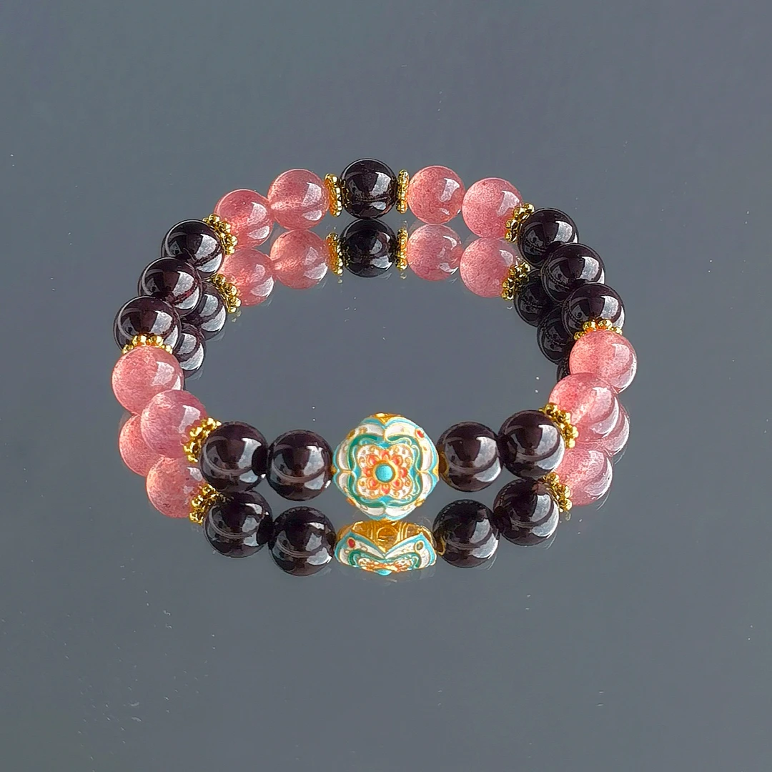 天然 石榴石 草莓 925古玩 卡8 原创手串—391