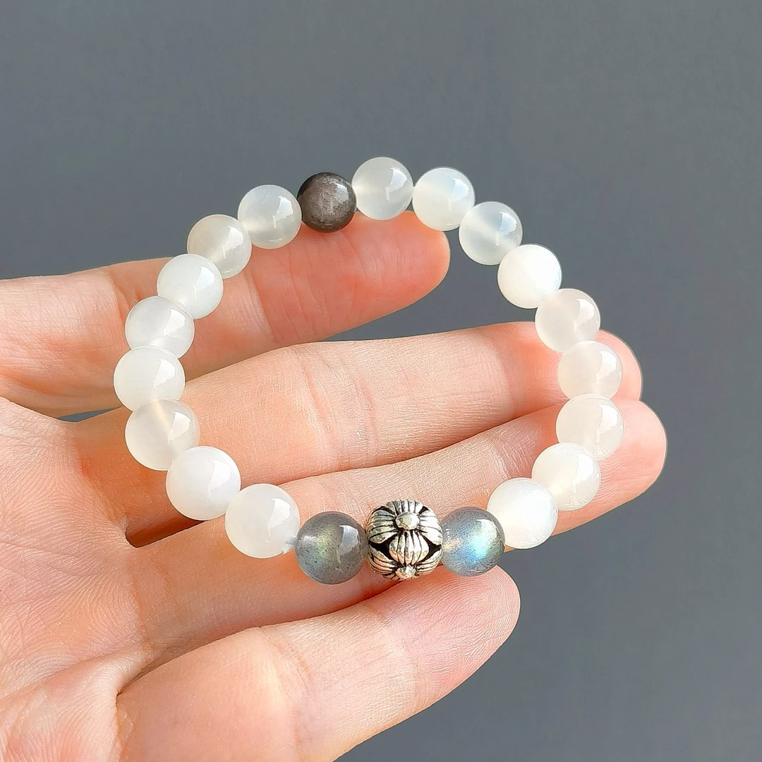 天然 白月光 灰月光 银曜 卡8 原创手串