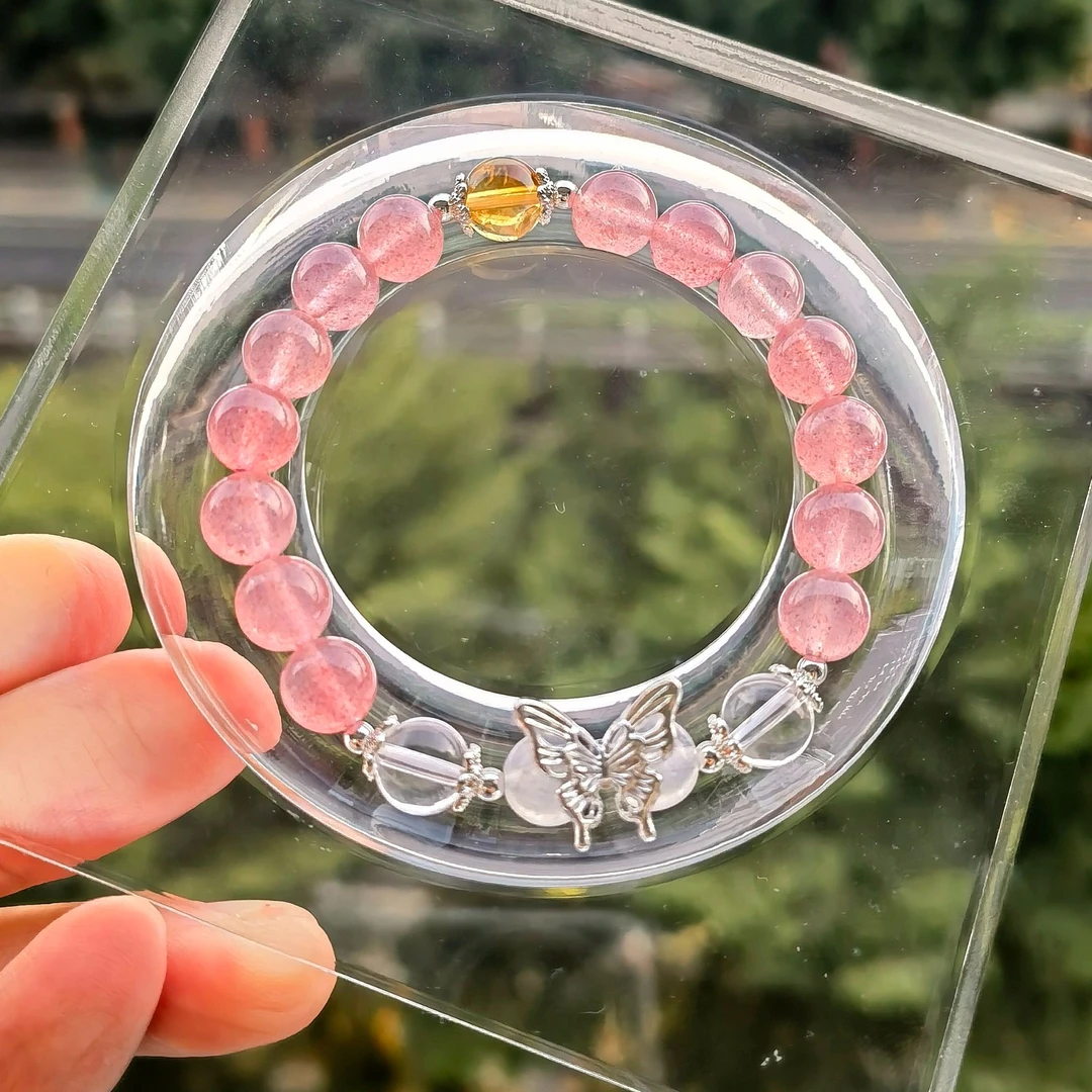 天然 草莓晶 白水晶 蓝月光 黄塔晶 蝴蝶元素 卡8 原创手串