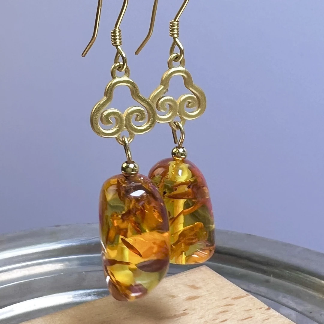 天然俄罗斯花珀耳环