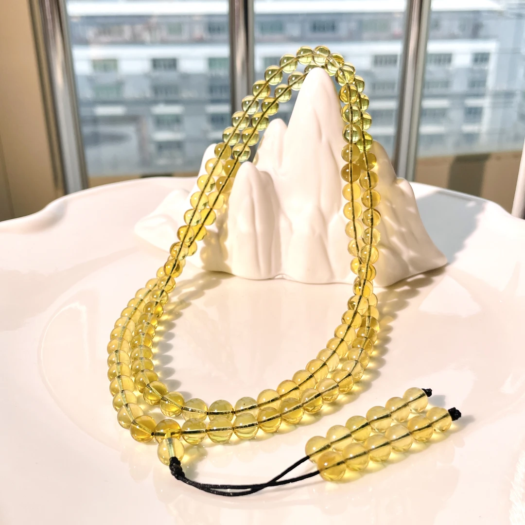 天然墨西哥净水蓝珀6+mm108手串手链多圈百搭时尚潮流轻奢