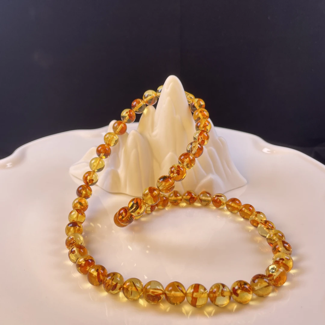 天然俄罗斯花珀9+mm妈妈链女王链女神链男士女士项链百搭时尚轻奢