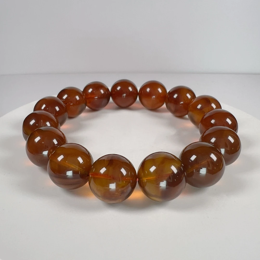 天然缅甸灵草珀13+男士女士单圈精美光珠素圈情侣手串手链