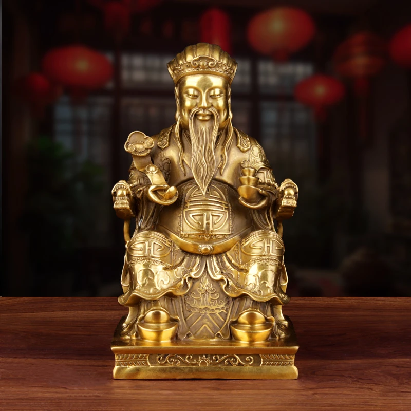 土地公像黄铜土地公摆件福德正神土地财神铜像家用摆设中式装饰品