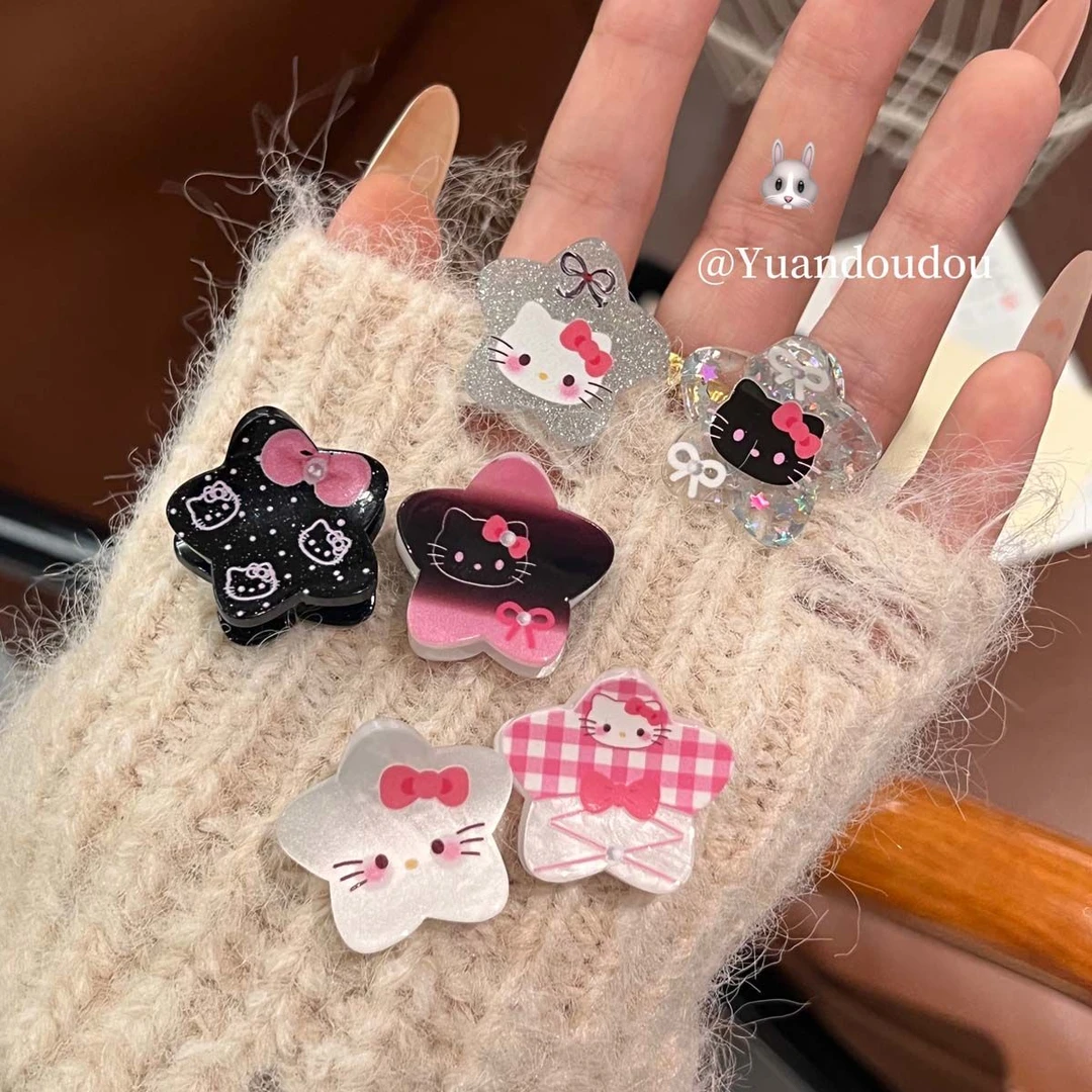 2个装可爱蝴蝶结猫咪小抓夹甜酷风少女卡通发卡银粉闪闪刘海夹