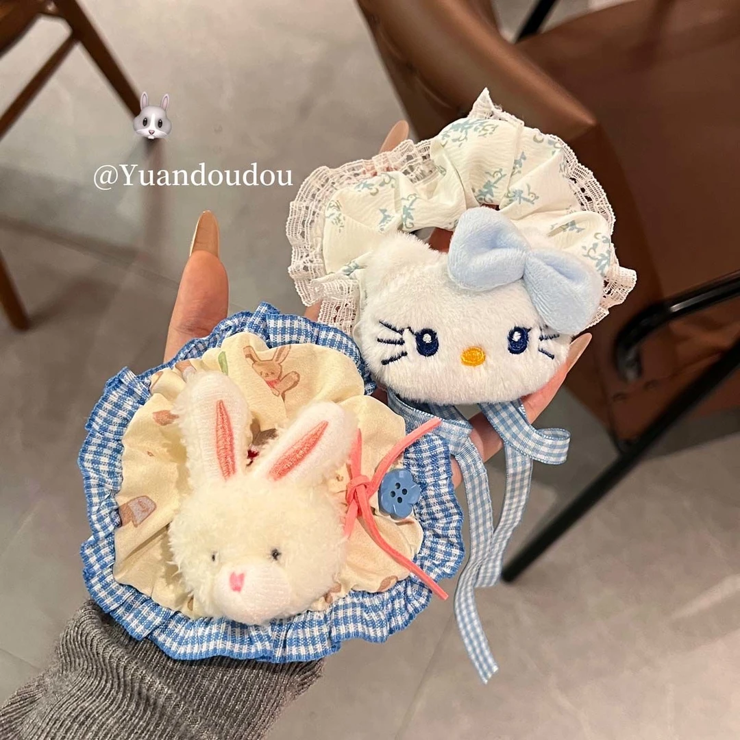 甜美少女小熊蝴蝶结大肠发圈蕾丝高级花边发绳发饰可爱头绳头饰