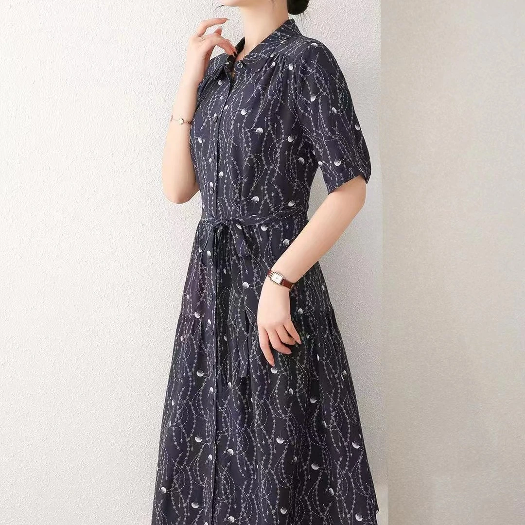 【杭州丝绸】桑蚕丝重磅真丝碎花中长款2023新款连衣裙