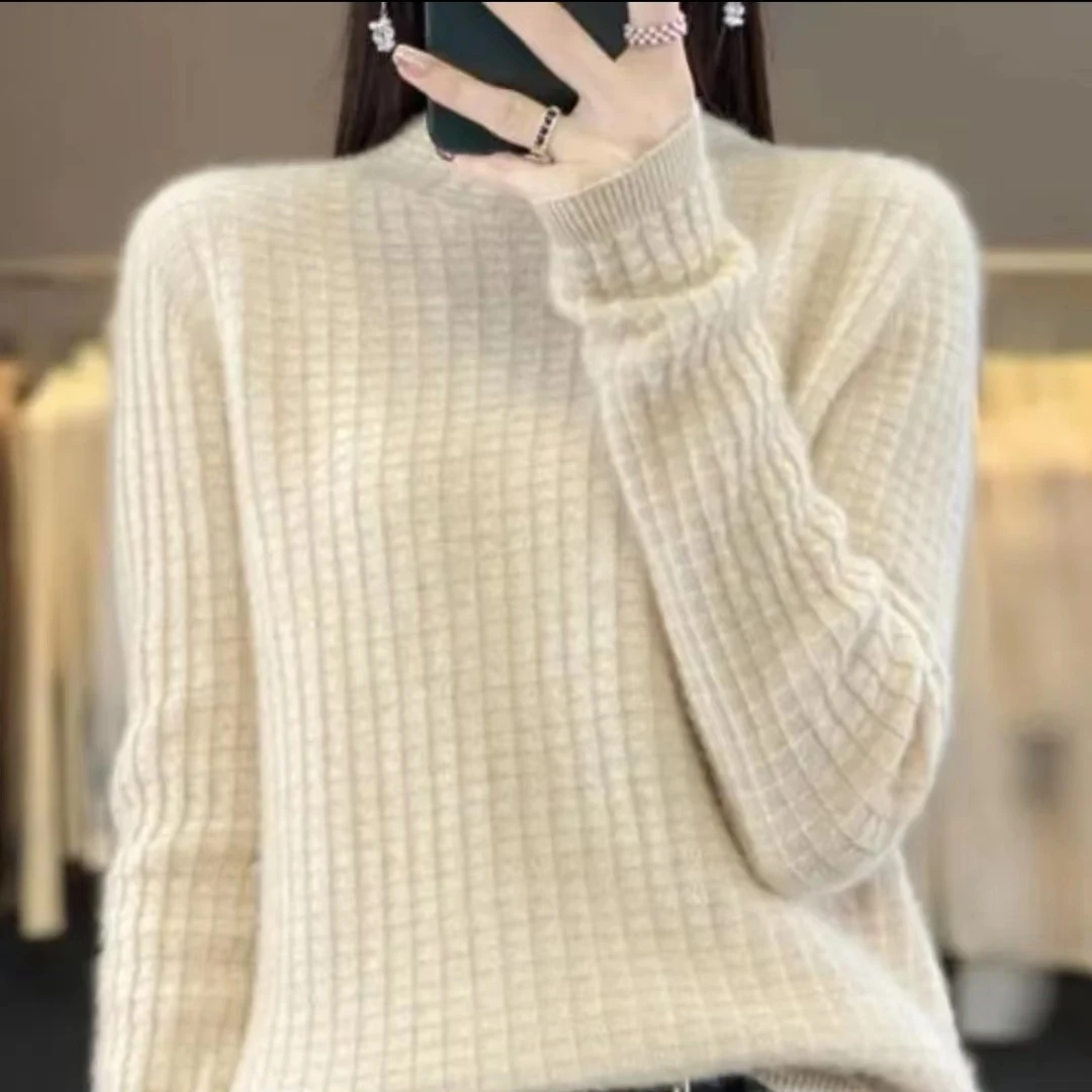 2023新款秋季百搭宽松休闲舒适时尚半高领套头100%羊绒衫