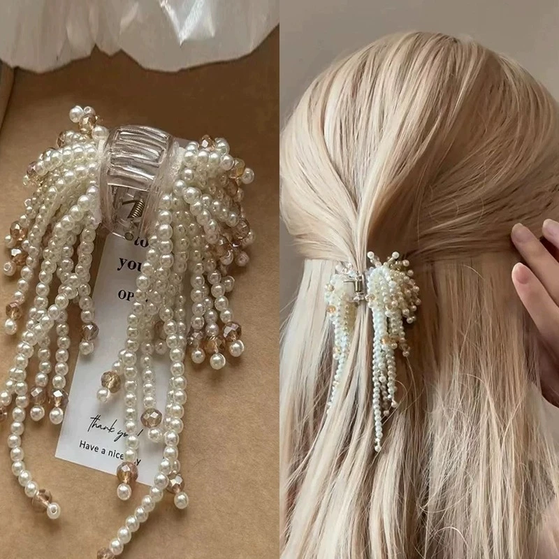 流苏抓夹头饰发夹高级感后脑勺半扎发小号鲨鱼夹发夹ins小饰品