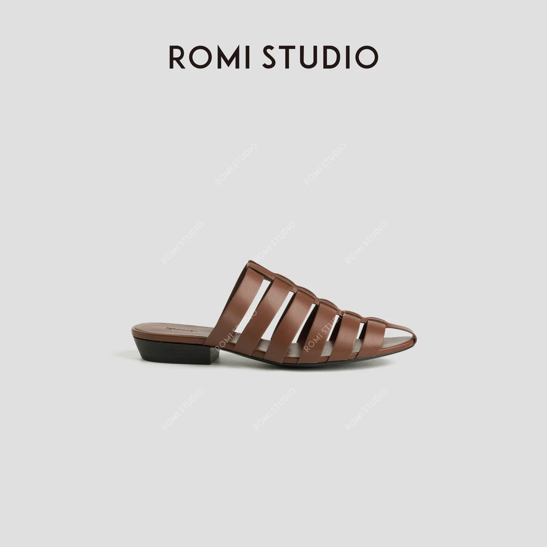 ROMI STUDIO“罗马假日”羊皮编织镂空笼形中底穆勒凉鞋 24SSS262