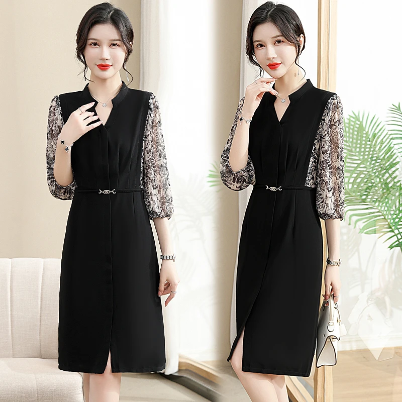 中年妈妈夏装连衣裙洋气减龄2025新款中老年女装时尚雪纺裙子8303