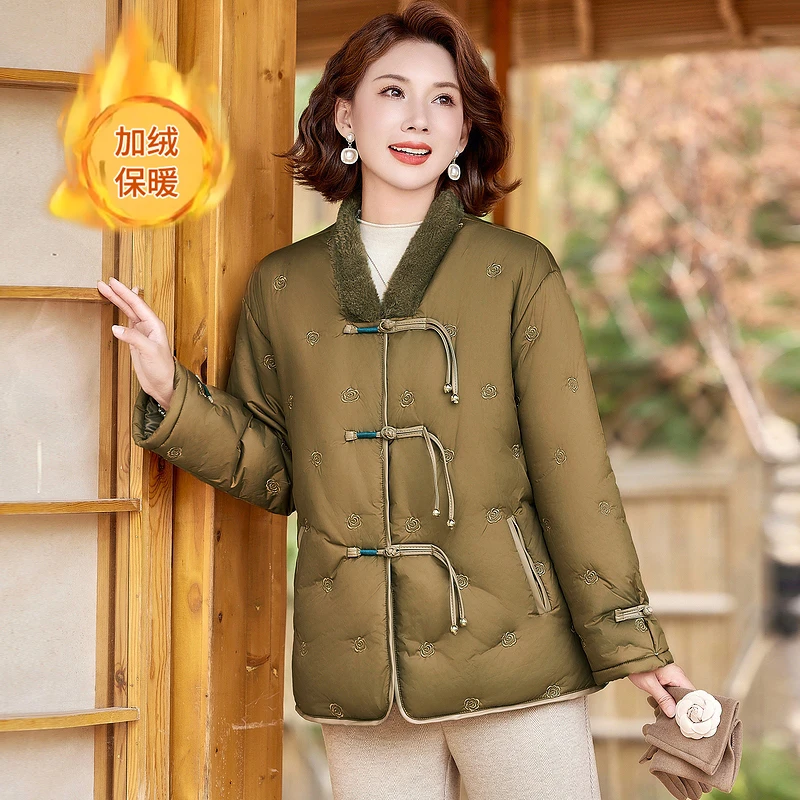 妈妈洋气大码棉衣外套中年女装加绒加厚棉袄中老年秋冬装保暖棉服