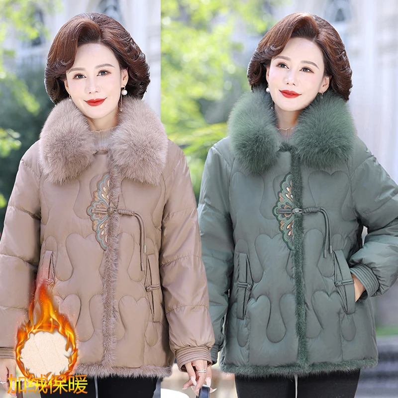 中年妈妈秋冬外套加绒棉衣2023新款洋气保暖棉袄中老年女冬装棉服