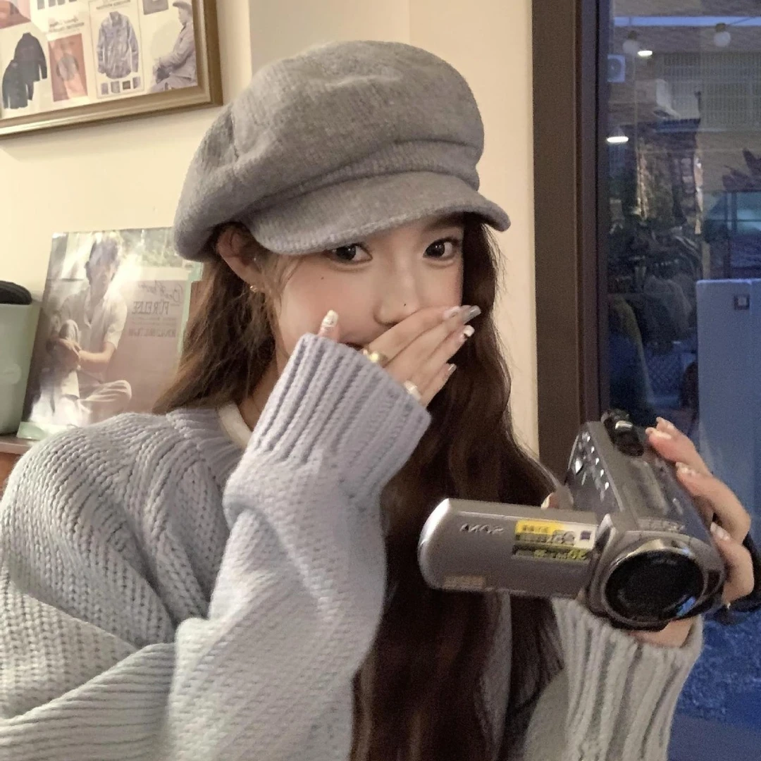 八角贝雷帽秋冬新款文艺复古纯色韩系ins显脸小秋冬氛围感百搭潮