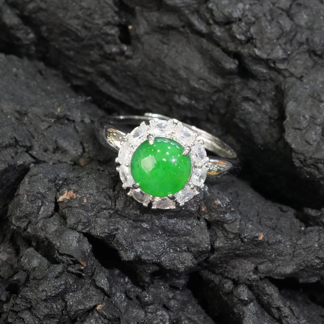 天然A货翡翠蛋面戒指精美镶嵌款多样性发开口戒6