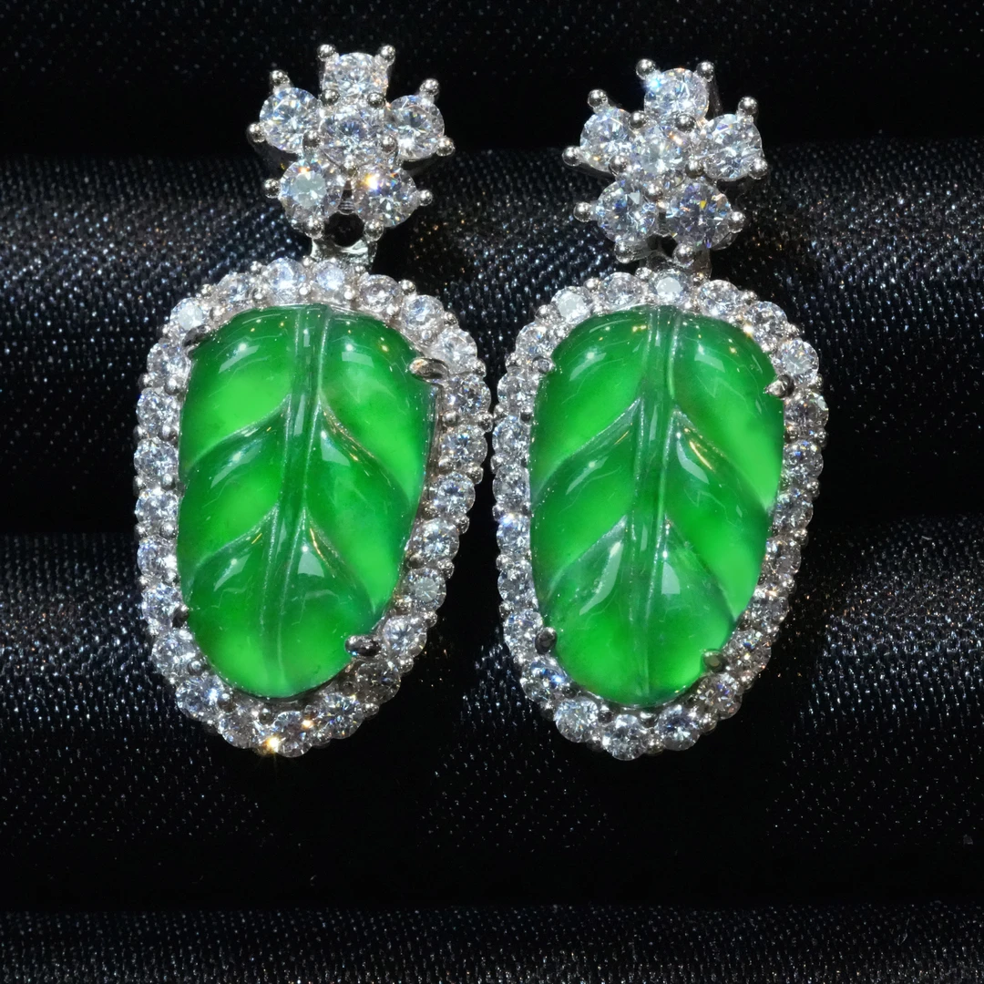 天然A货翡翠叶子耳饰耳钉简约精致日常款（多样性发货）百搭轻奢美