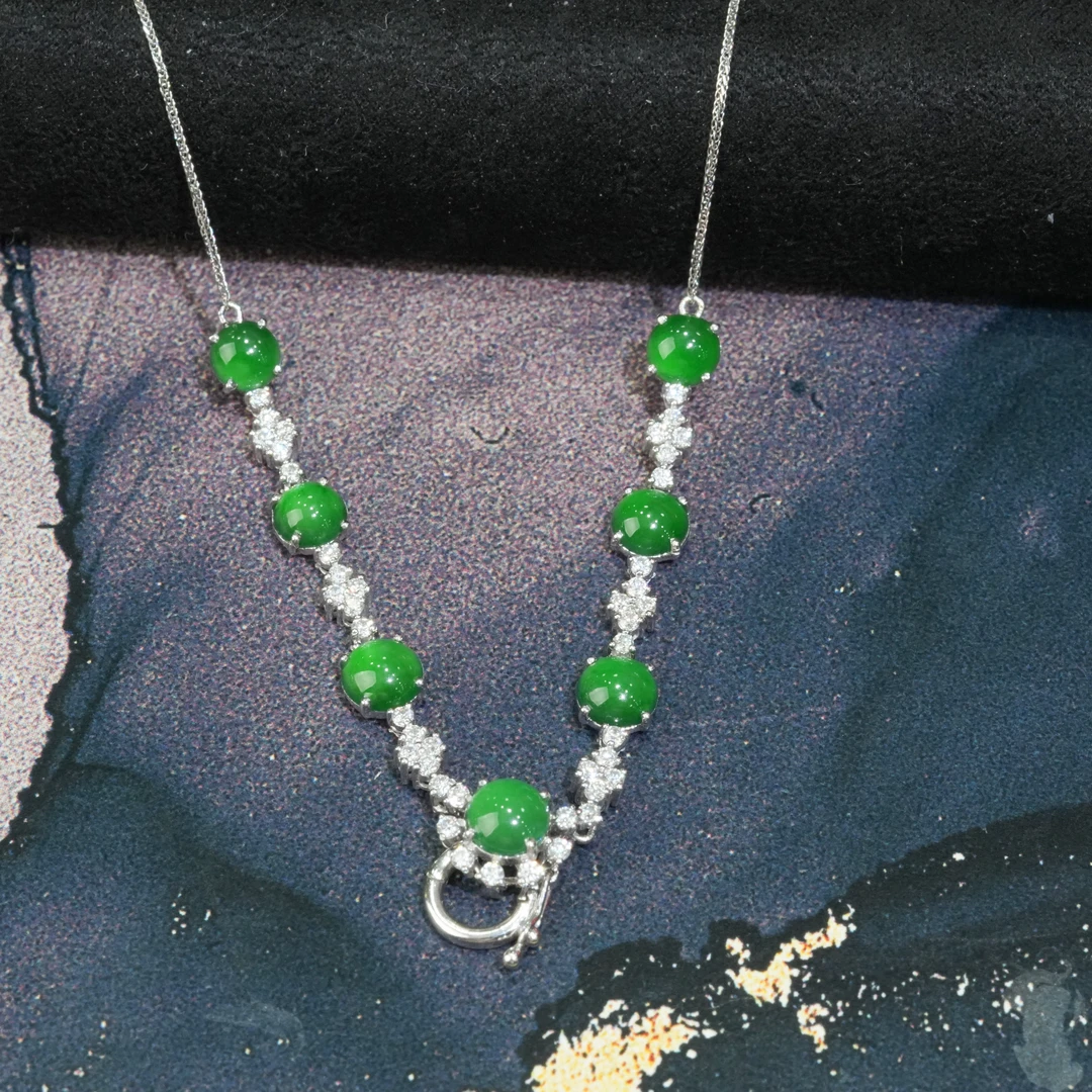 天然A货翡翠18k金蛋面万能链多样性发时尚气质精致百搭豪镶设计