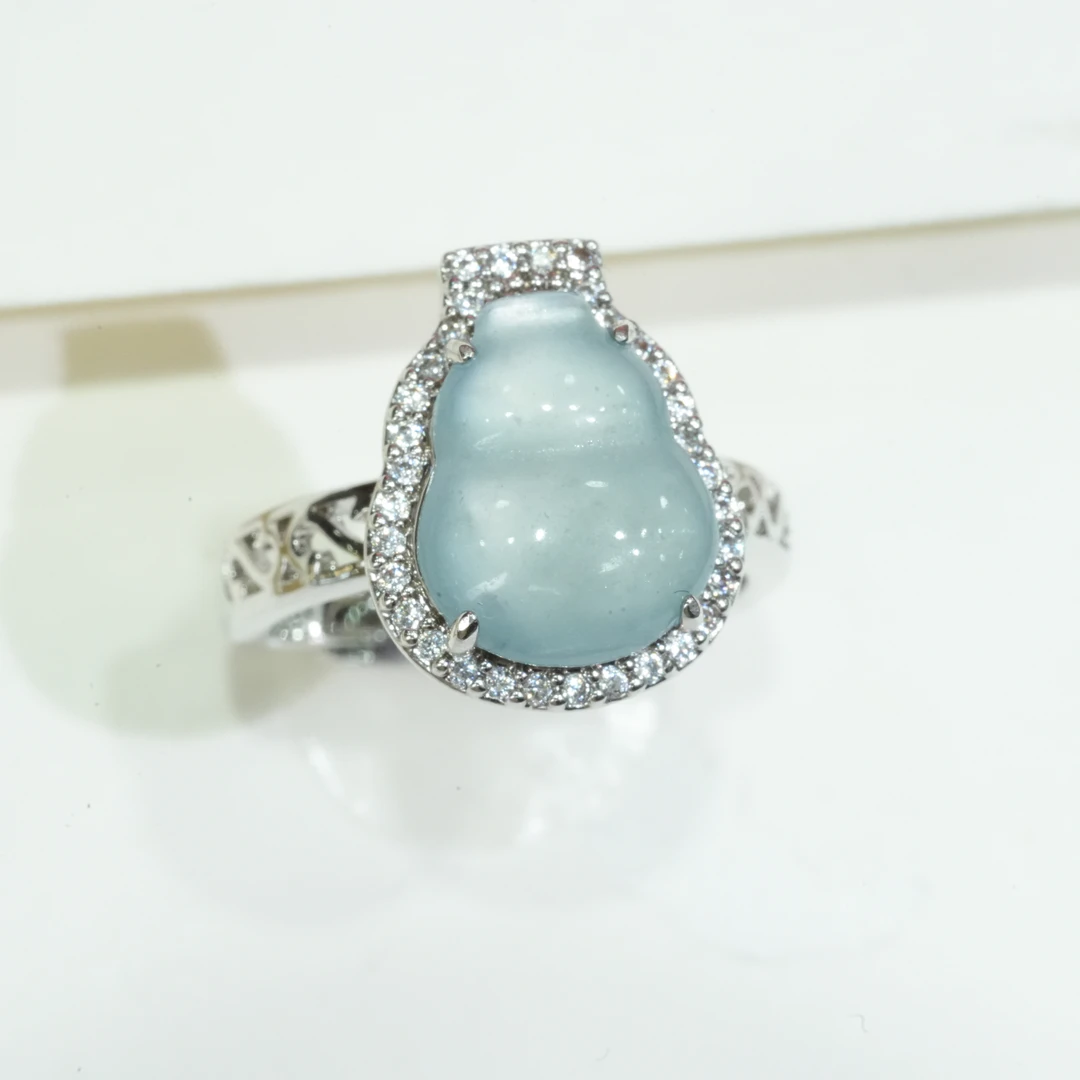 天然A货翡翠葫芦戒指多样性发一活口戒1时尚气质精致百搭豪镶1