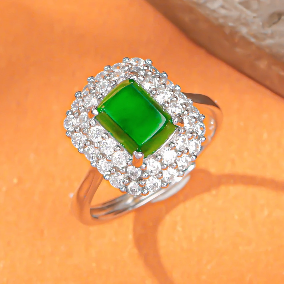 天然A货翡翠无事牌戒指多样性发货活口方戒时尚气质精致百搭豪镶