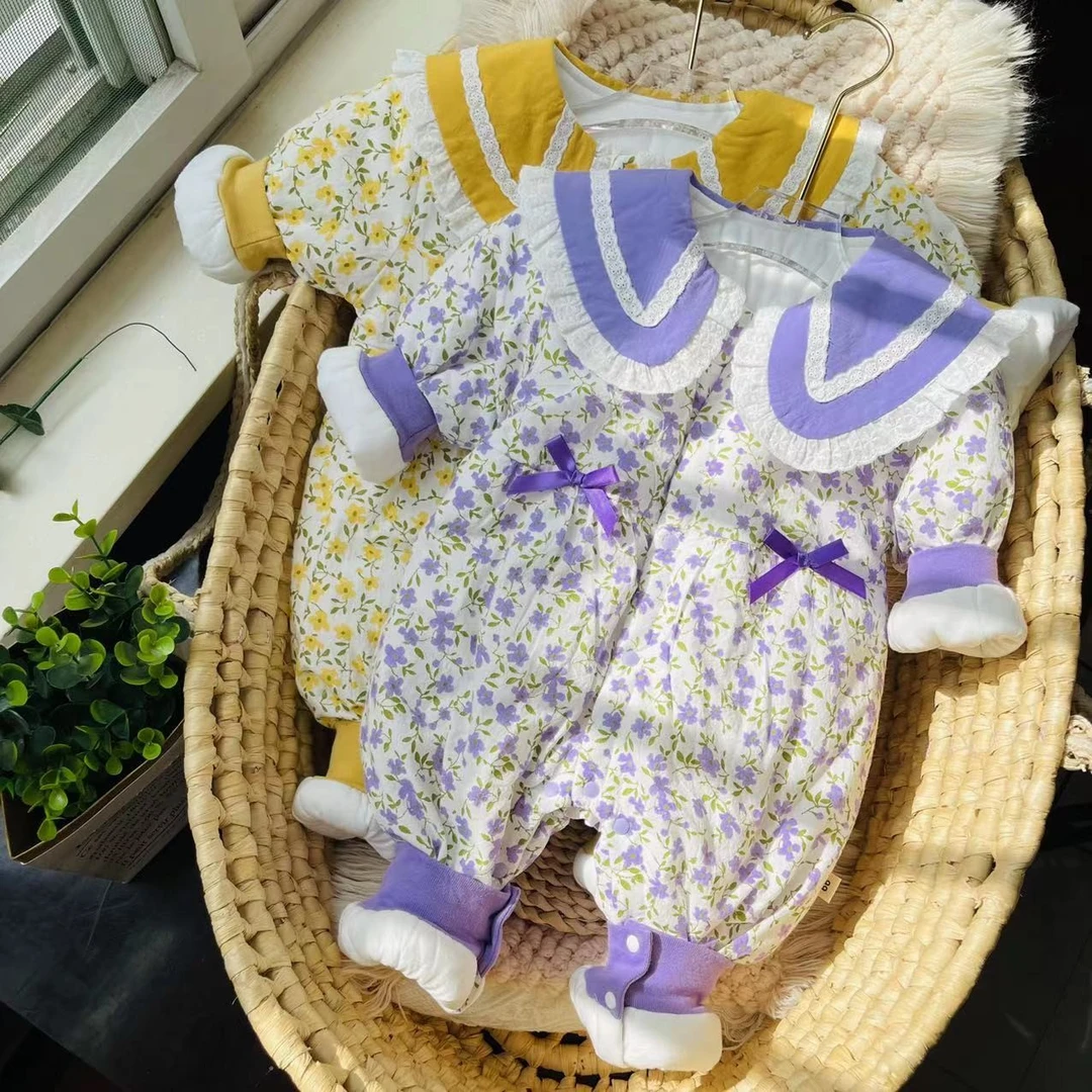 （清仓）春款120克花城秘境新生婴儿宝宝碎花薄棉 薄款闭档连体衣哈