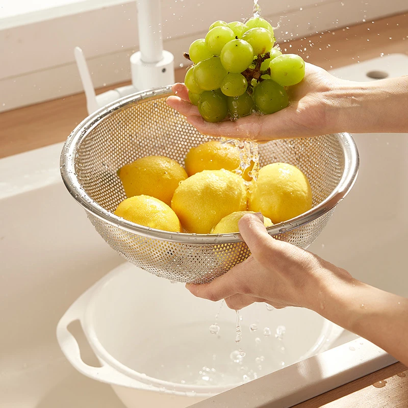 304不锈钢沥水篮洗菜盆双层菜篮子厨房家用漏盆子洗米筛淘米神器