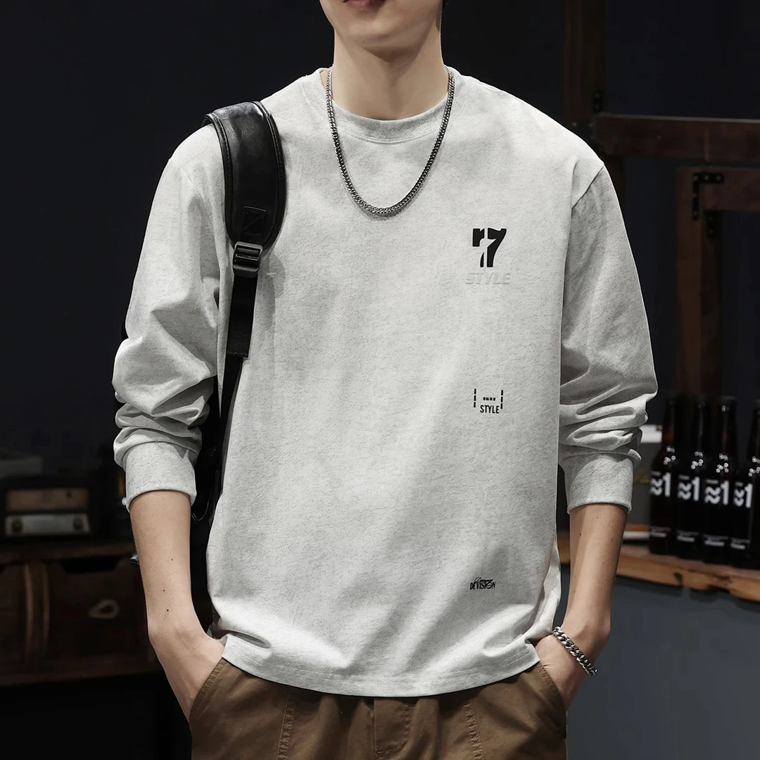 LEIGHZ/雷茨250g重磅纯棉长袖t恤男秋季宽松圆领打底衫男休闲百搭