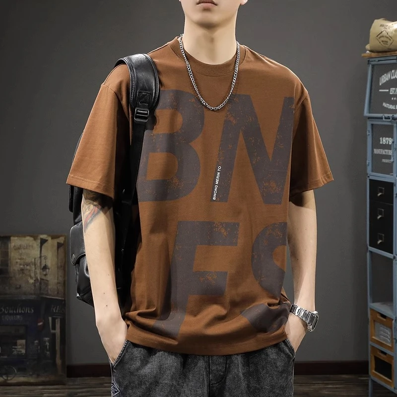 LEIGHZ/雷茨夏季重磅复古印花短袖T恤男ins潮牌宽松大码纯棉半袖