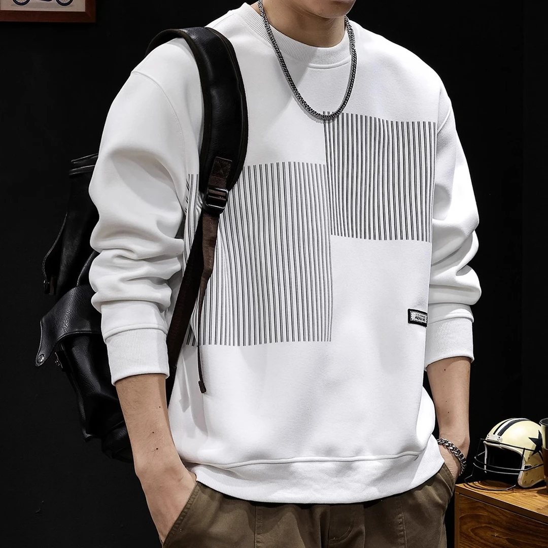 LEIGHZ/雷茨条纹拼色卫衣男2024新款秋冬款重磅男装大码男士潮牌