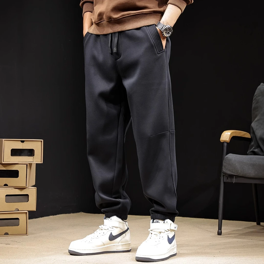 LEIGHZ/雷茨加绒加厚运动裤男秋冬2024新款束脚卫裤男士休闲黑色