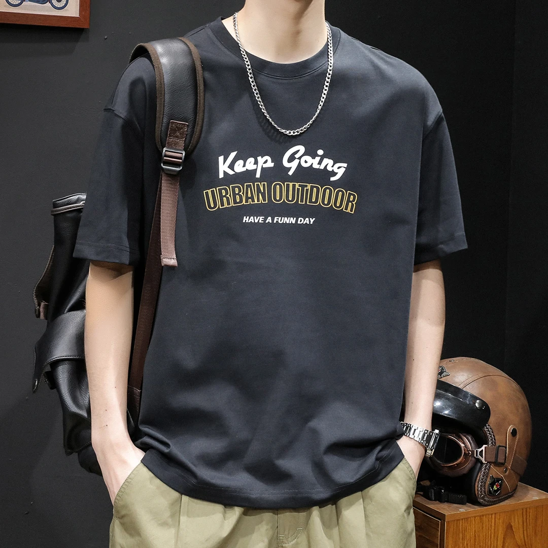 LEIGHZ/雷茨印花字母短袖百搭潮流雷茨男装旗舰店港风t恤男士纯棉