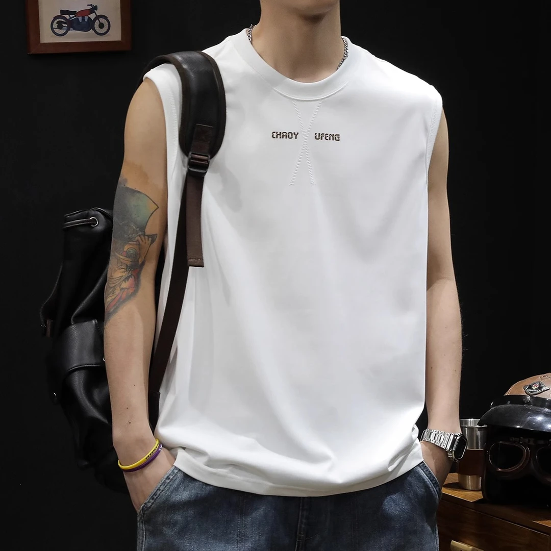 LEIGHZ/雷茨潮牌t恤白色汗背心男夏季2024坎肩男无袖运动健身篮球