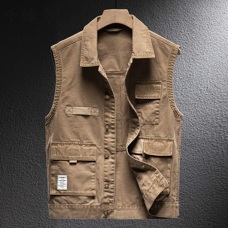 LEIGHZ/雷茨2024新款工装帆布牛仔马甲男士潮牌坎肩无袖背心户外