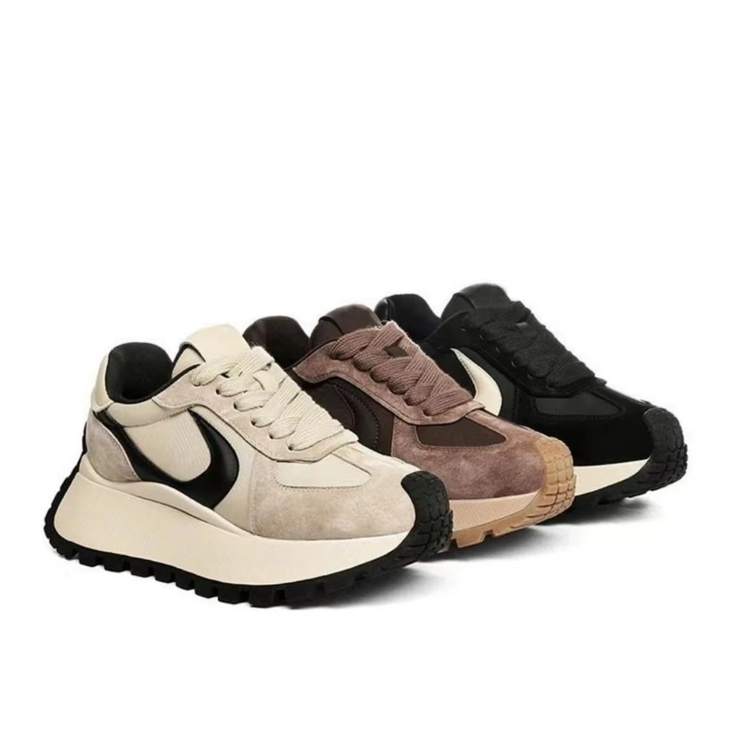 秋季新款真皮阿甘鞋女松糕厚底华夫老爹鞋欧货增高女鞋    107