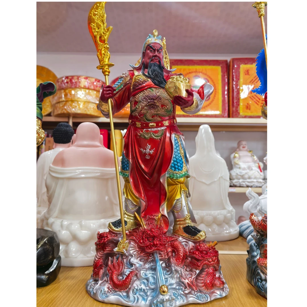 19寸红衣踏龙关公关二爷武财神像体家用摆件