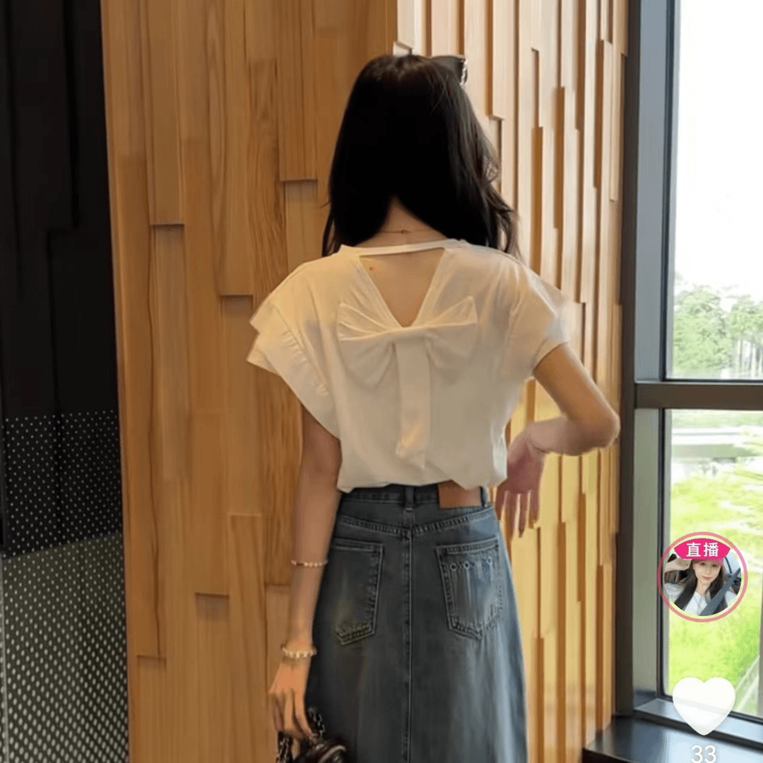 【XU福利】【在逃公主】蝴蝶结宽松飞飞袖T恤7141