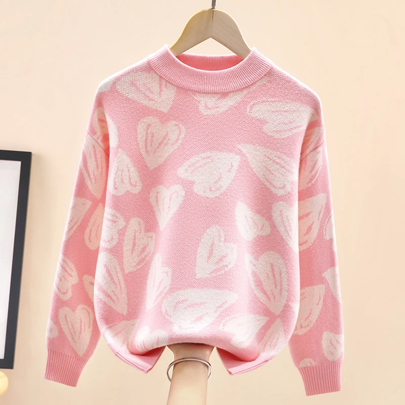 女童全羊毛大童圆领儿童毛衣2025新款秋冬粉色套头秋装儿童打底衫