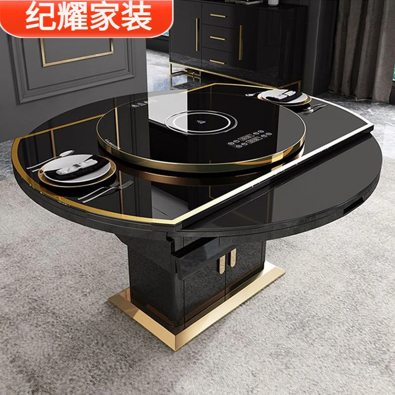 轻奢餐桌椅组合伸缩折叠电磁炉保温多功能智能饭桌小户型餐桌家用