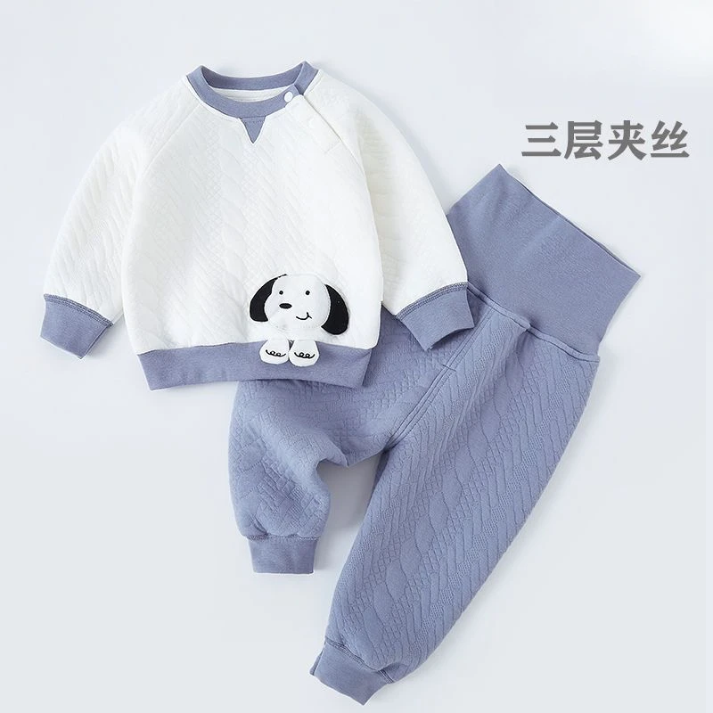 婴儿春秋款保暖套装加厚儿童6内衣女新生儿0夹棉男宝宝秋衣男童