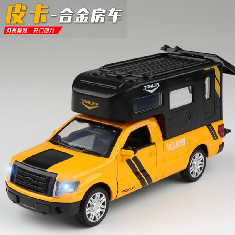 合金仿真汽车模型1:32皮卡房车F150多开门声光回力男孩玩具车礼物