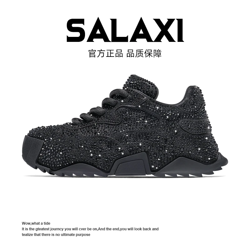 SALAXI【情侣款】重工镶钻高端潮鞋时尚百搭平底增高鞋厚底老爹鞋