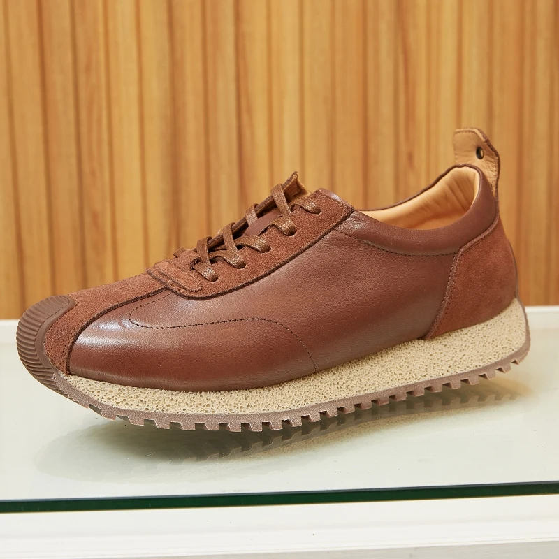 2024春夏季马皮运动鞋男透气休闲时尚轻便潮男慢跑鞋高级感阿甘鞋