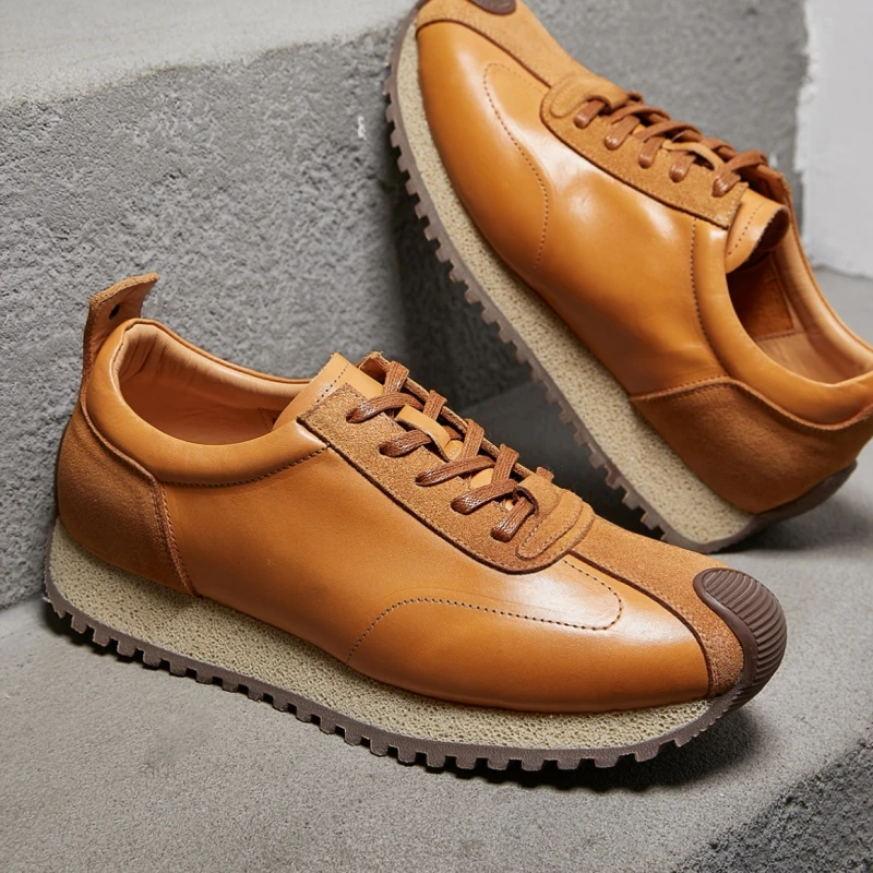 2024春夏季马皮运动鞋男透气休闲时尚轻便潮男慢跑鞋高级感阿甘鞋