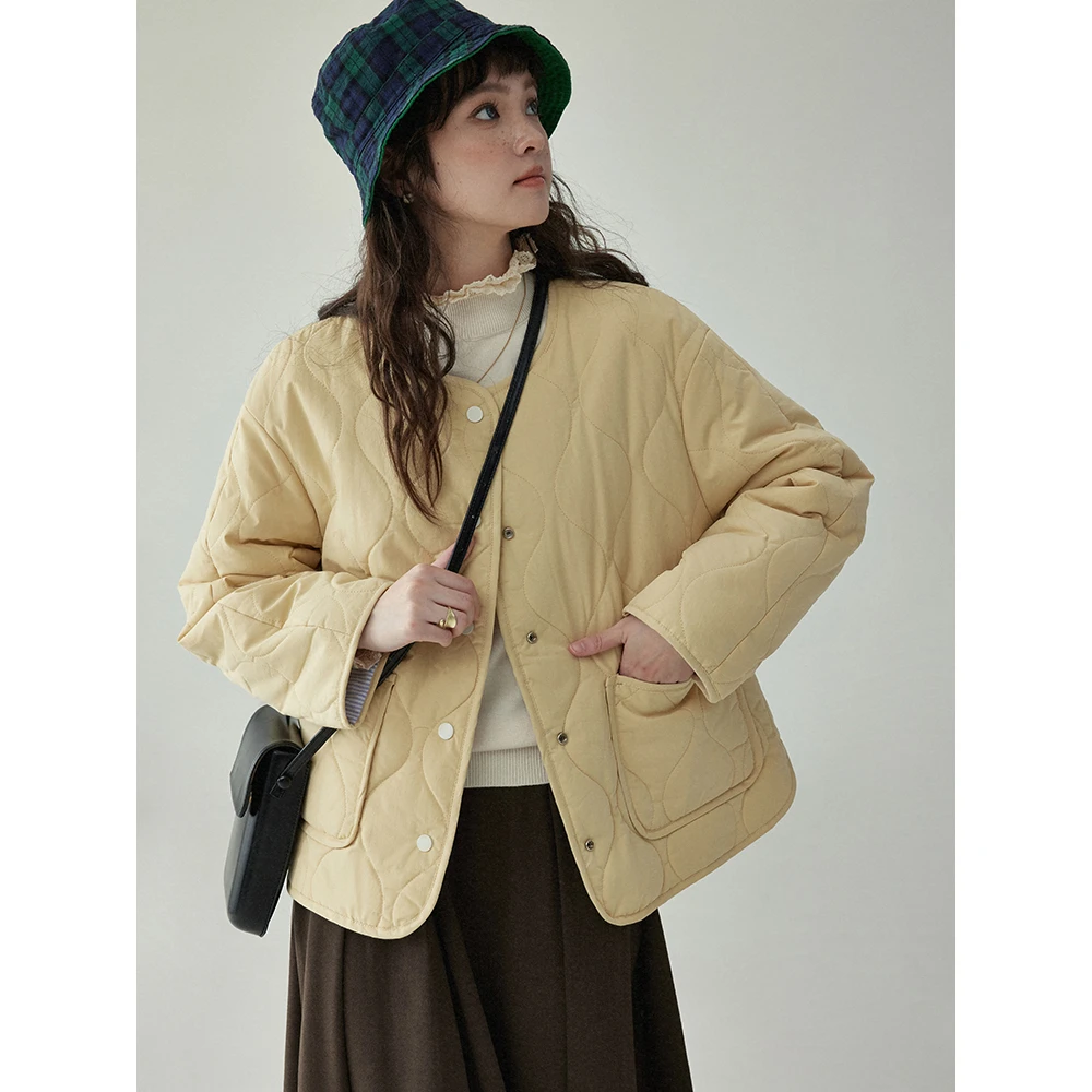 「北岛AMUU原创」日系两面穿菱格圆领短款棉服秋冬轻薄面包服外套