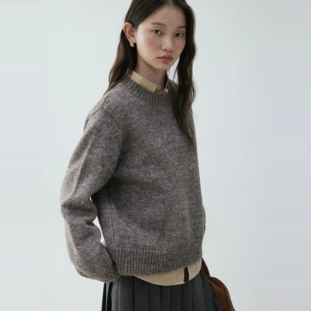 复古圆领宽松休闲毛衣女秋冬新款针织内搭外穿上衣
