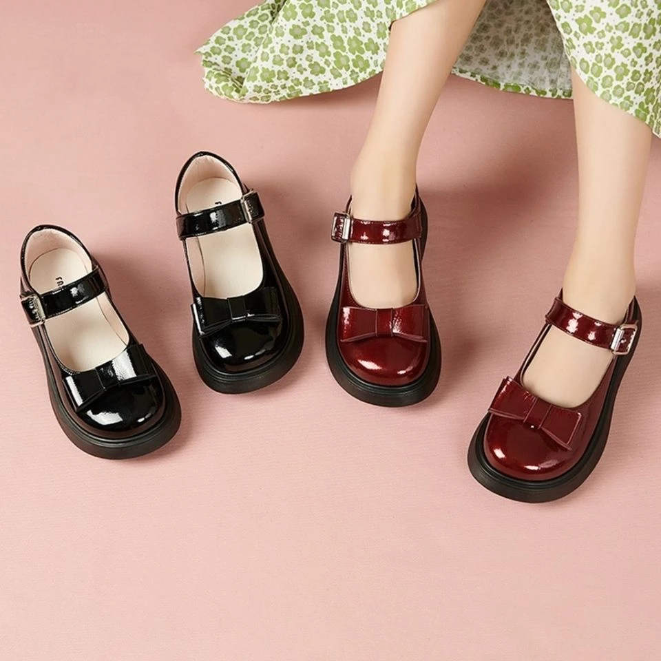 女童皮鞋春秋季新款英伦防滑软底蝴蝶结公主鞋中大童学生表演单鞋